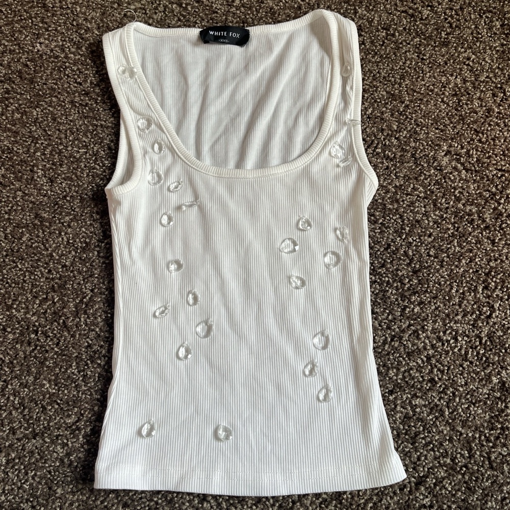 White Fox Boutique Embellished White Tank Top